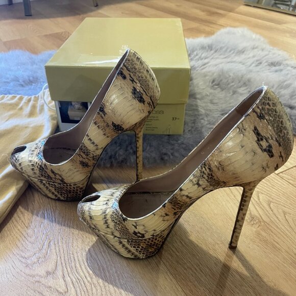 sergio rossi scarpe donna blunt heel peep toe pump snake nude - Picture 1 of 16